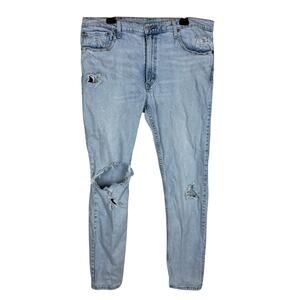 Levi's 512 Jeans Men's 38x34 Blue Denim Distressed Slim Fit Tapered Leg Zip Fly